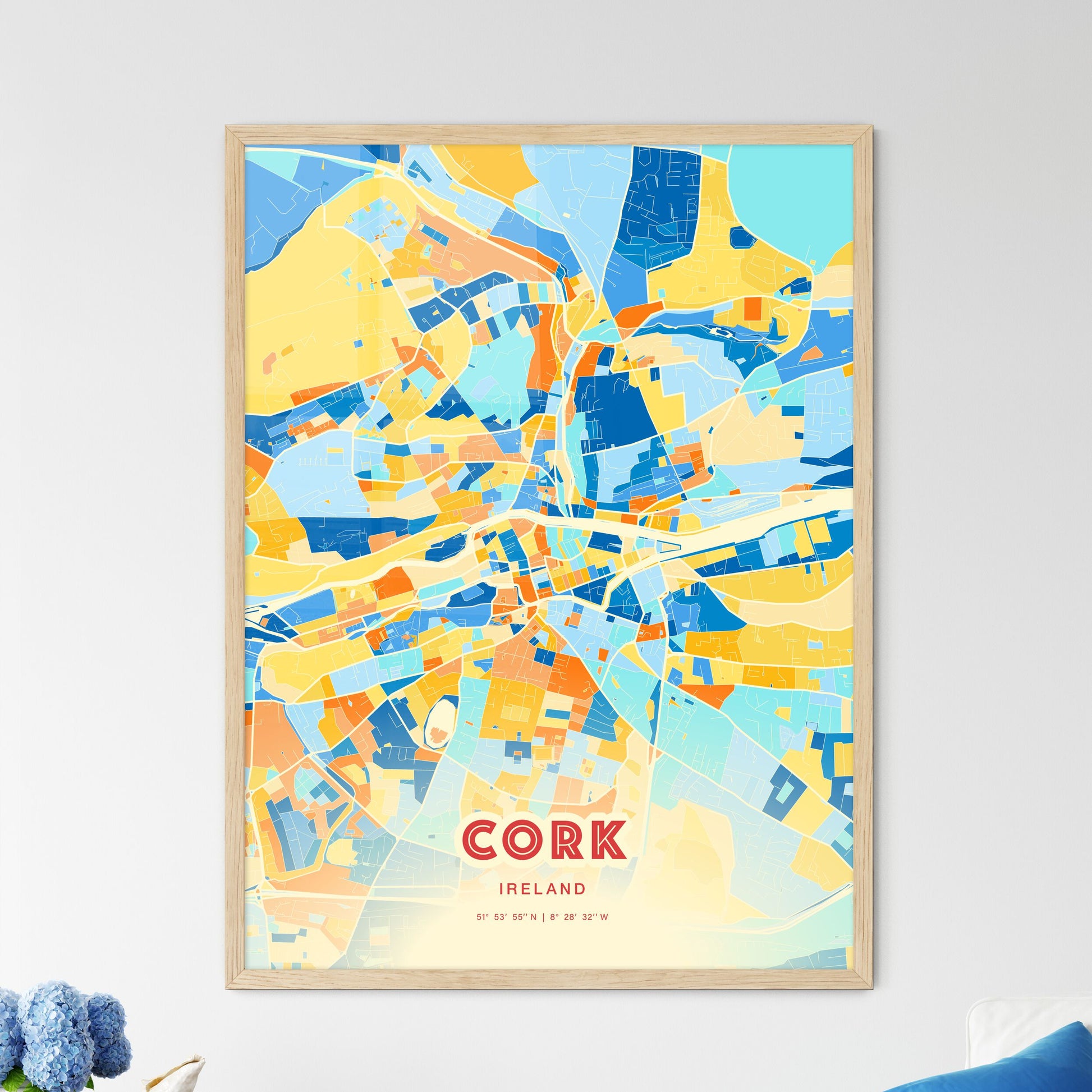 Colorful Cork Ireland Fine Art Map Blue Orange