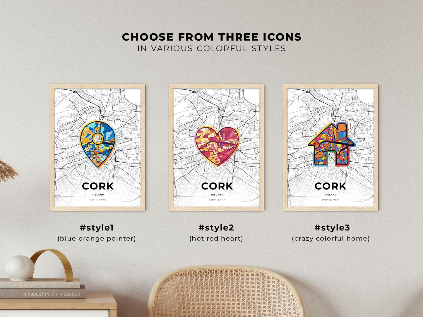Cork Ireland maps with colorful icons