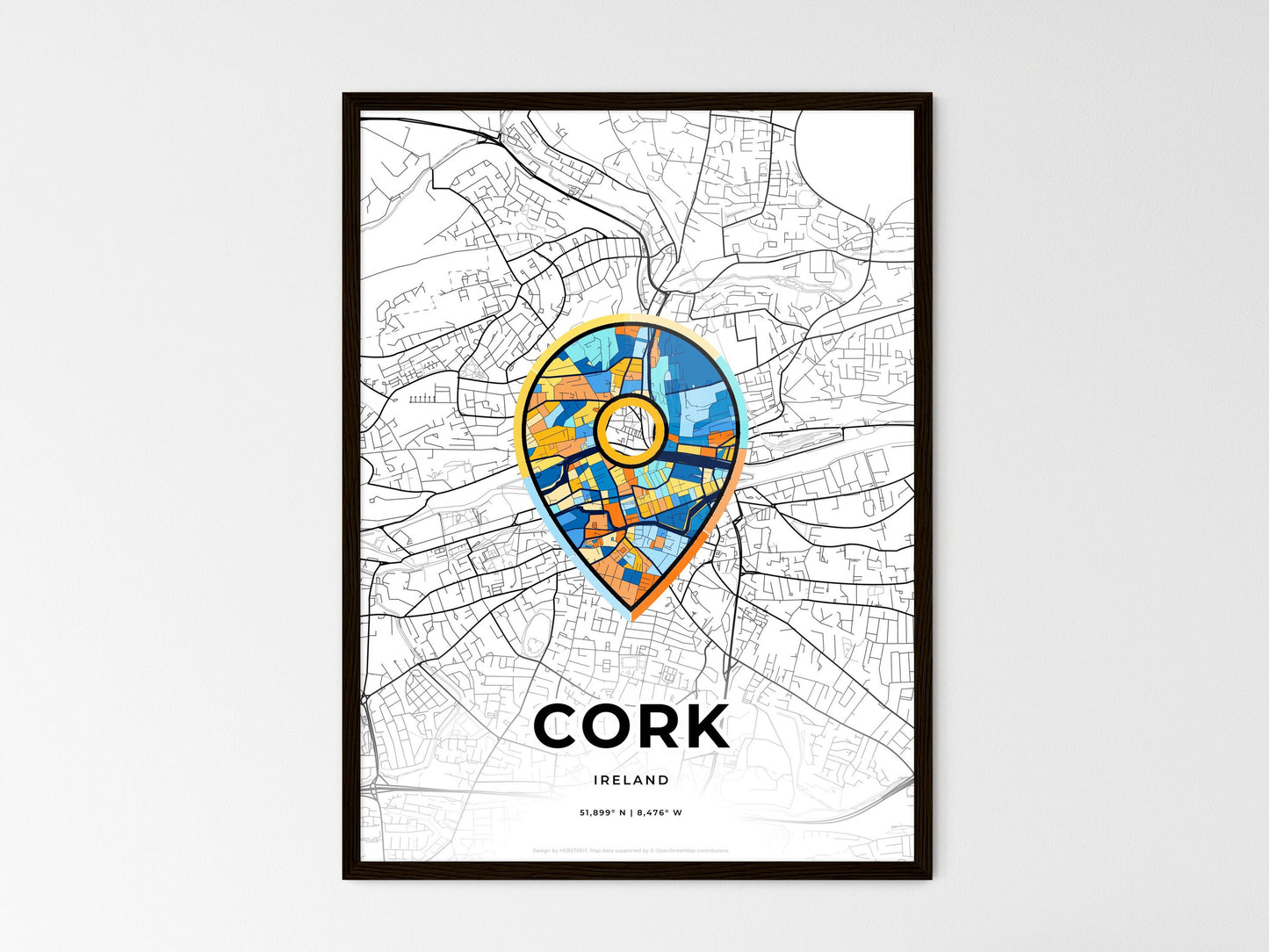 Cork Ireland wedding art map with pointer icon