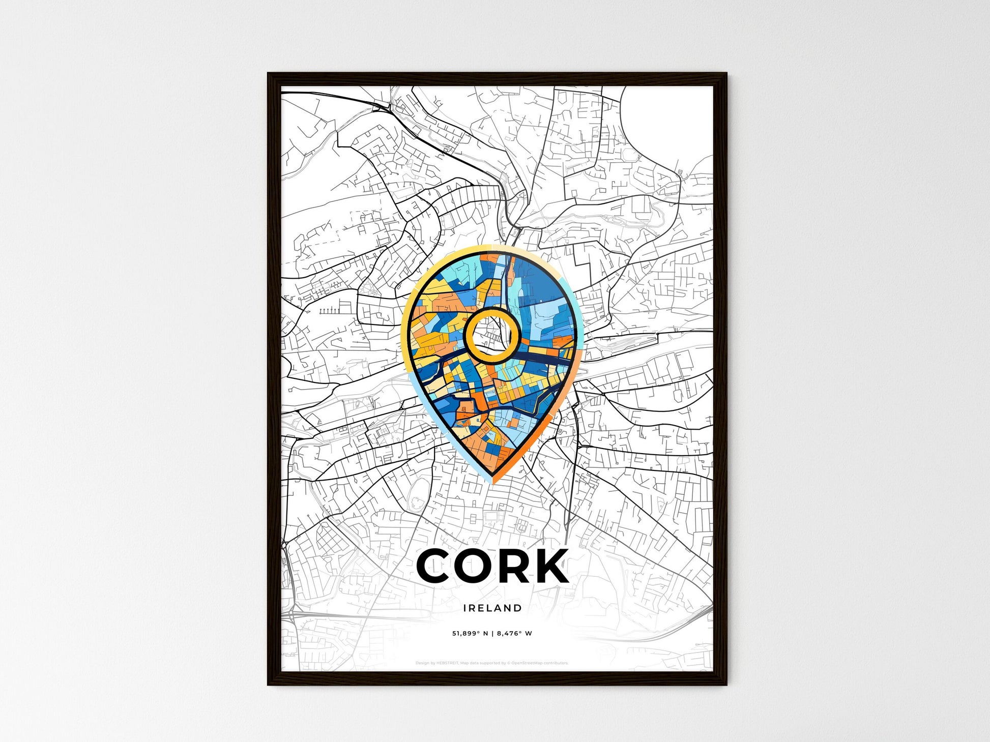 Cork Ireland wedding art map with pointer icon
