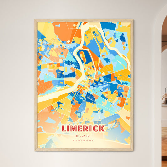 Colorful Limerick Ireland Fine Art Map Blue Orange