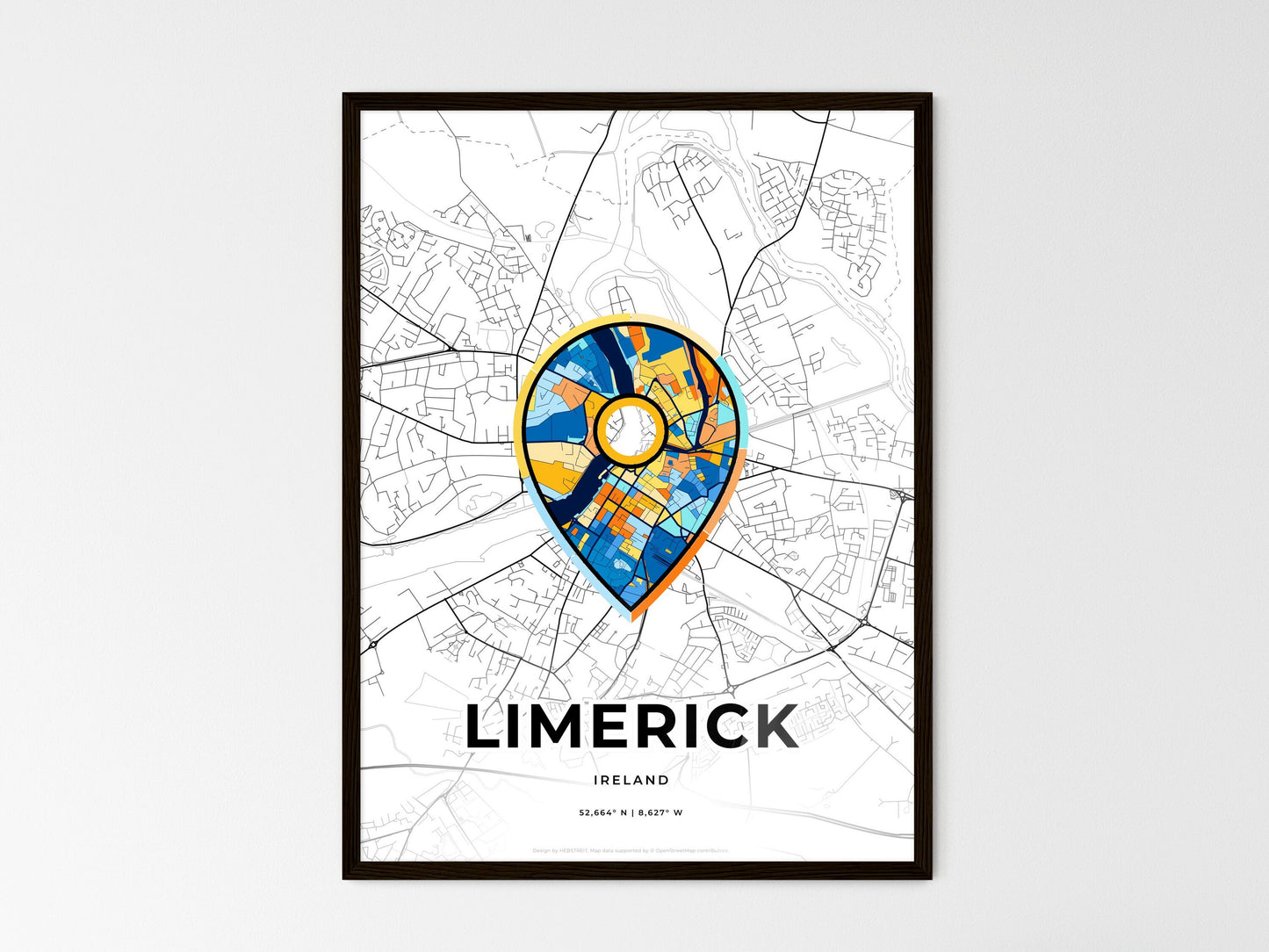 Limerick Ireland wedding art map with pointer icon