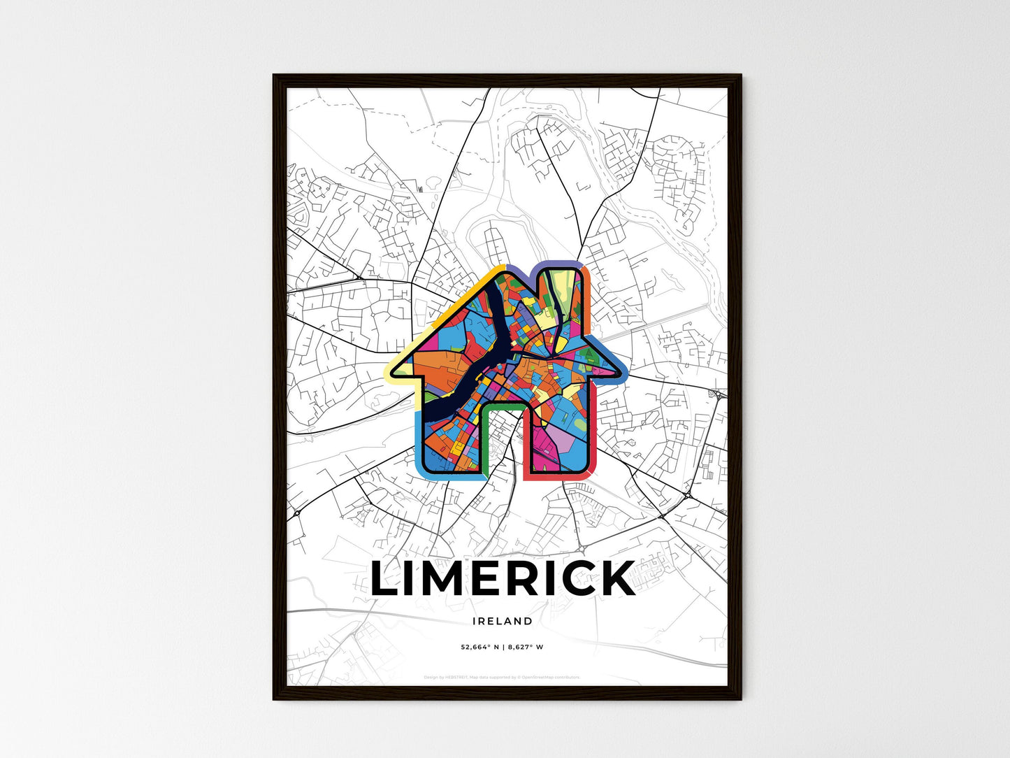 Limerick Ireland wedding art map with home icon