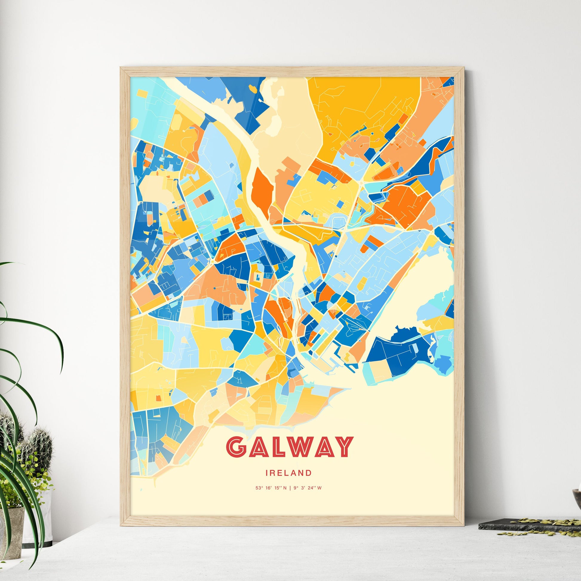 Colorful Galway Ireland Fine Art Map Blue Orange