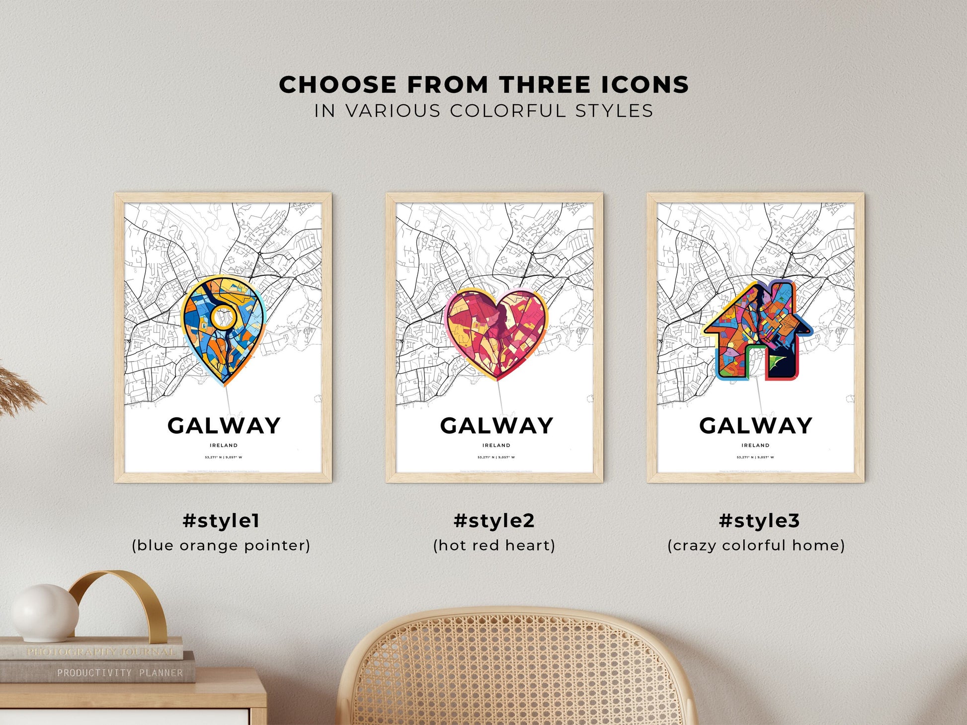 Galway Ireland maps with colorful icons
