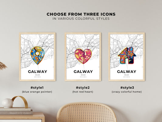 Galway Ireland maps with colorful icons