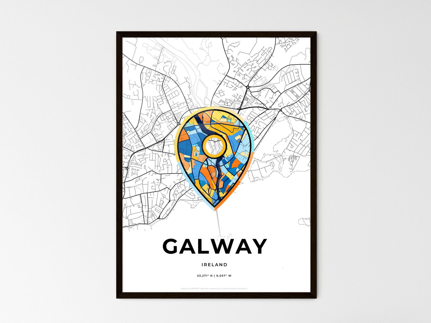 Galway Ireland wedding art map with pointer icon