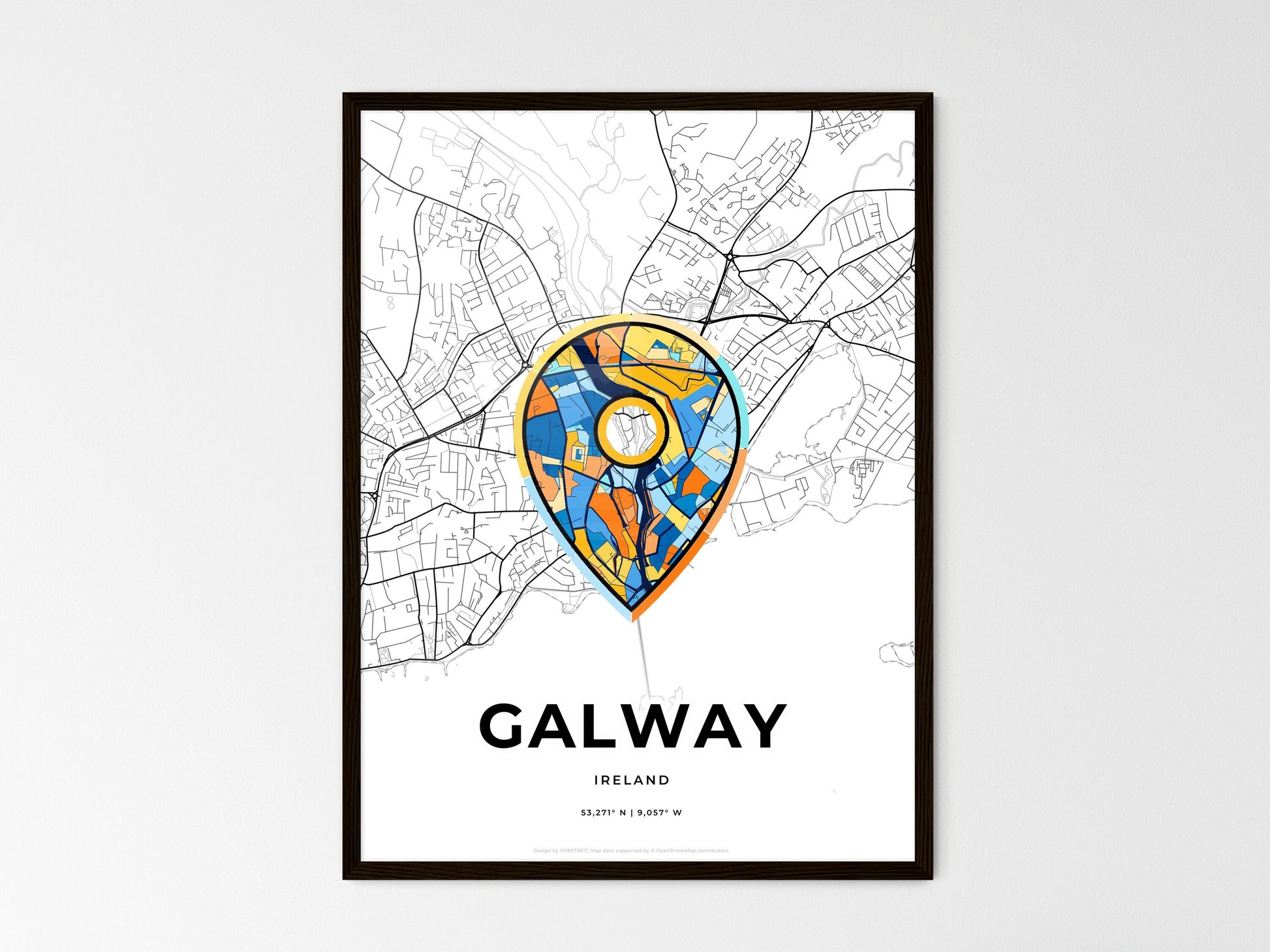 Galway Ireland wedding art map with pointer icon