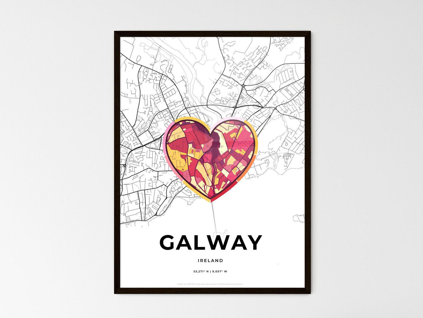 Galway Ireland wedding art map with heart icon