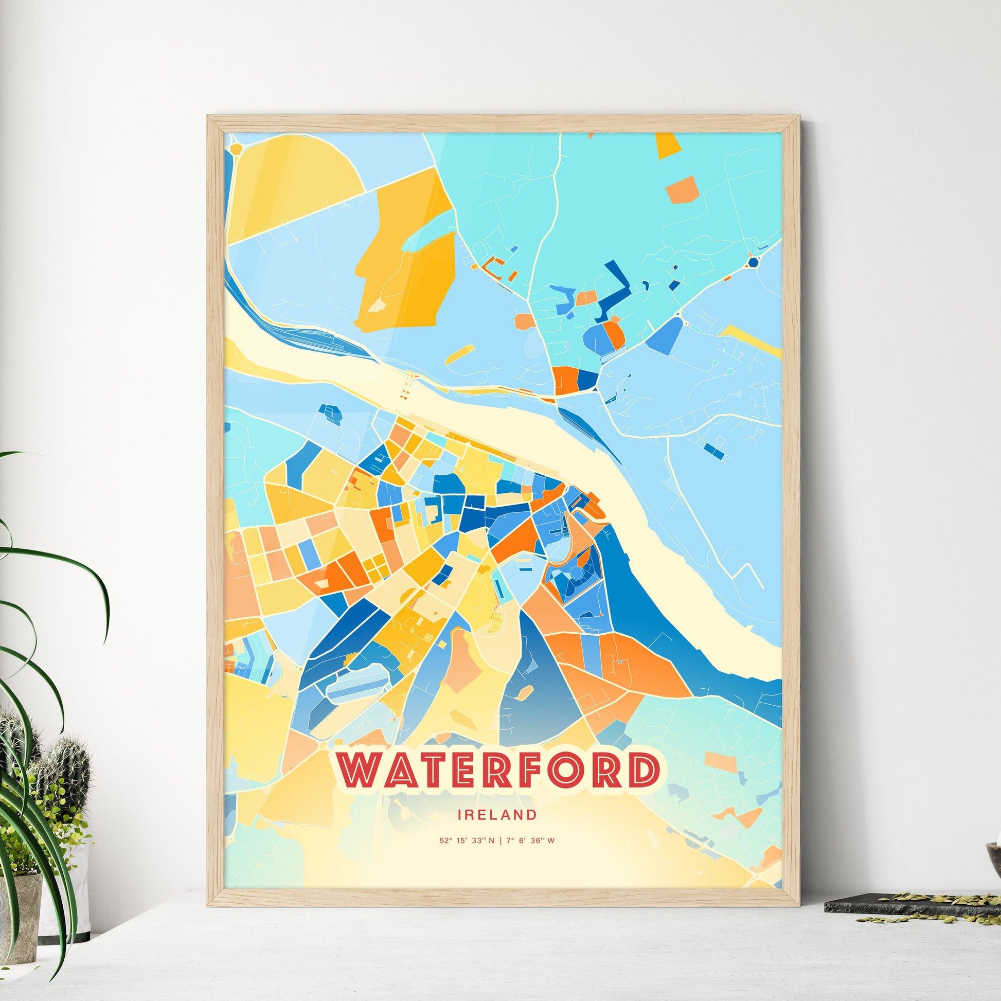 Colorful WATERFORD IRELAND Fine Art Map Blue Orange