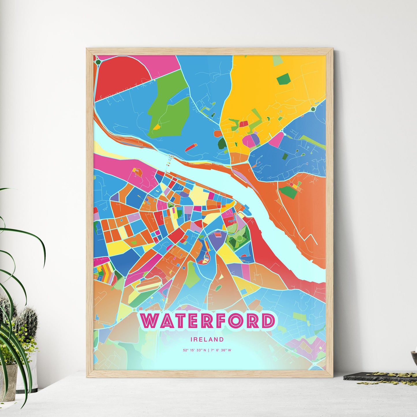 Colorful WATERFORD IRELAND Fine Art Map Crazy Colors
