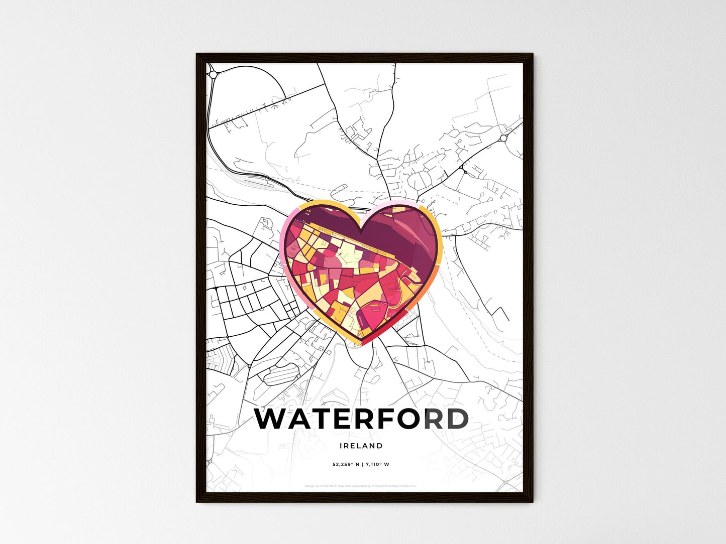 Waterford Ireland wedding art map with heart icon