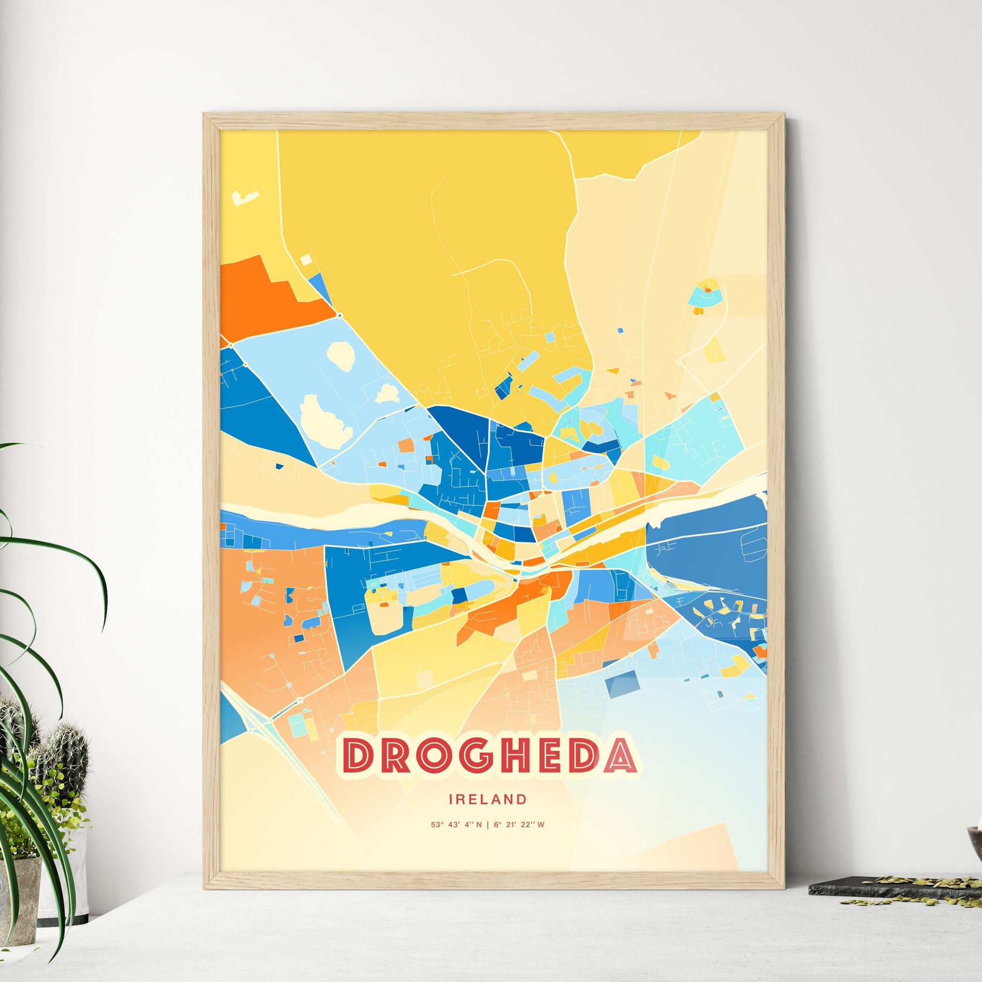 Colorful DROGHEDA IRELAND Fine Art Map Blue Orange