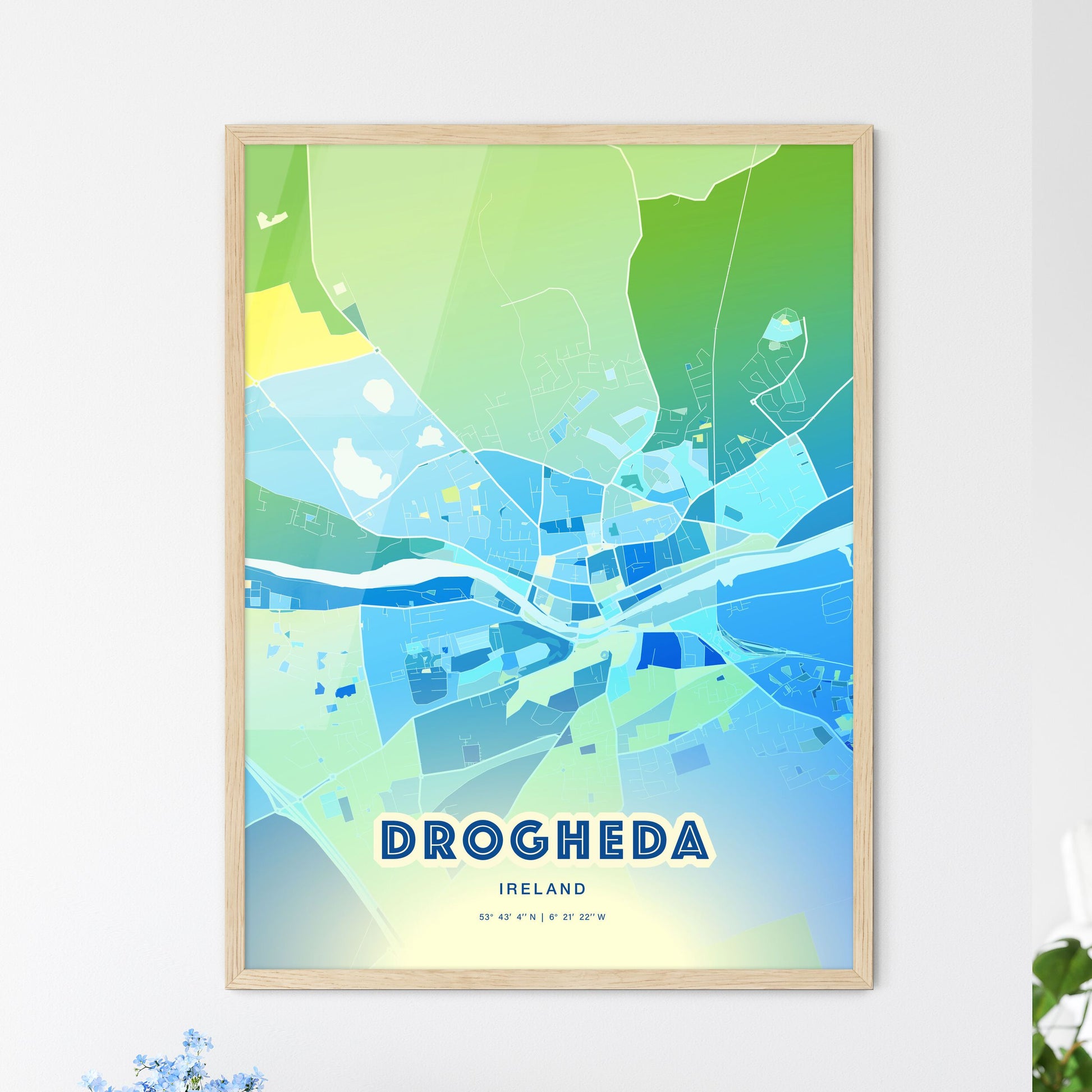 Colorful DROGHEDA IRELAND Fine Art Map Cool Blue