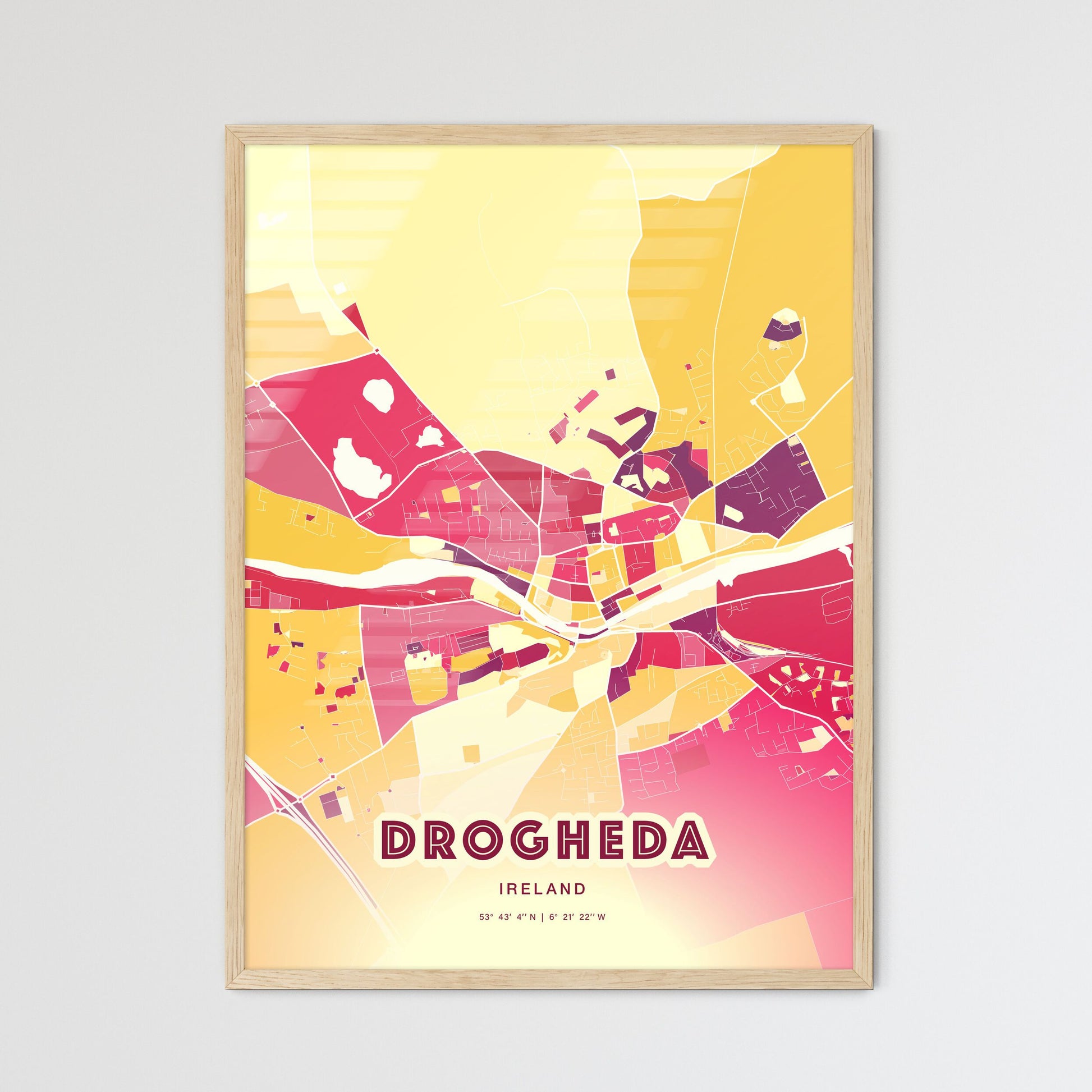 Colorful DROGHEDA IRELAND Fine Art Map Hot Red