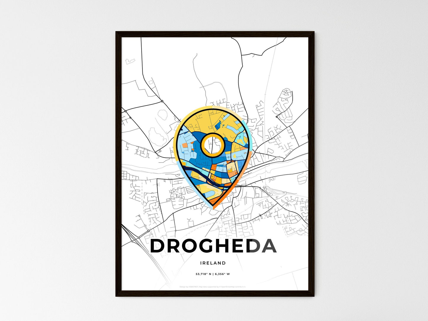 Drogheda Ireland wedding art map with pointer icon