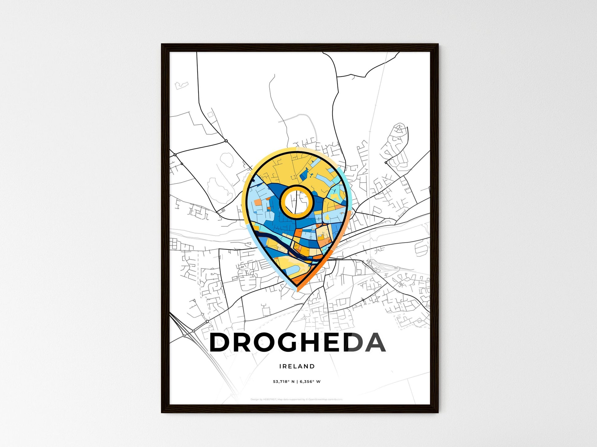 Drogheda Ireland wedding art map with pointer icon
