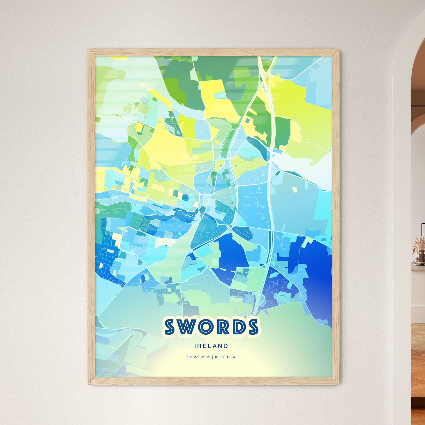 Colorful SWORDS IRELAND Fine Art Map Cool Blue