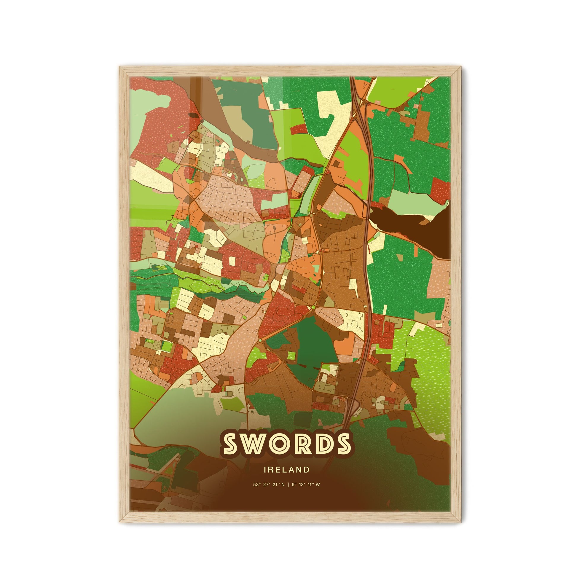 Colorful SWORDS IRELAND Fine Art Map Farmhouse