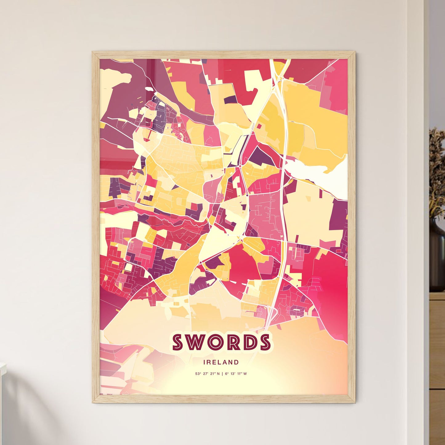 Colorful SWORDS IRELAND Fine Art Map Hot Red