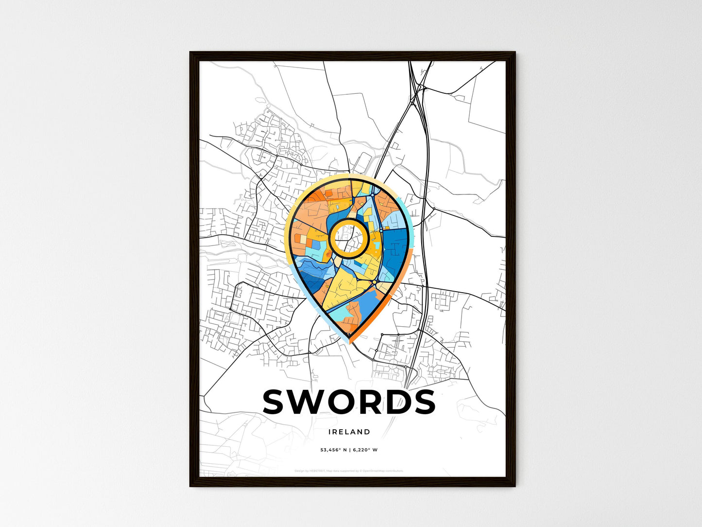 Swords Ireland wedding art map with pointer icon
