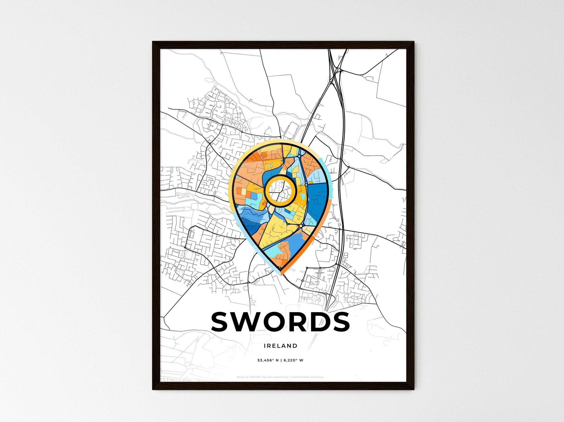 Swords Ireland wedding art map with pointer icon