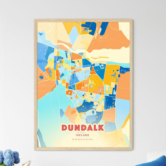 Colorful DUNDALK IRELAND Fine Art Map Blue Orange