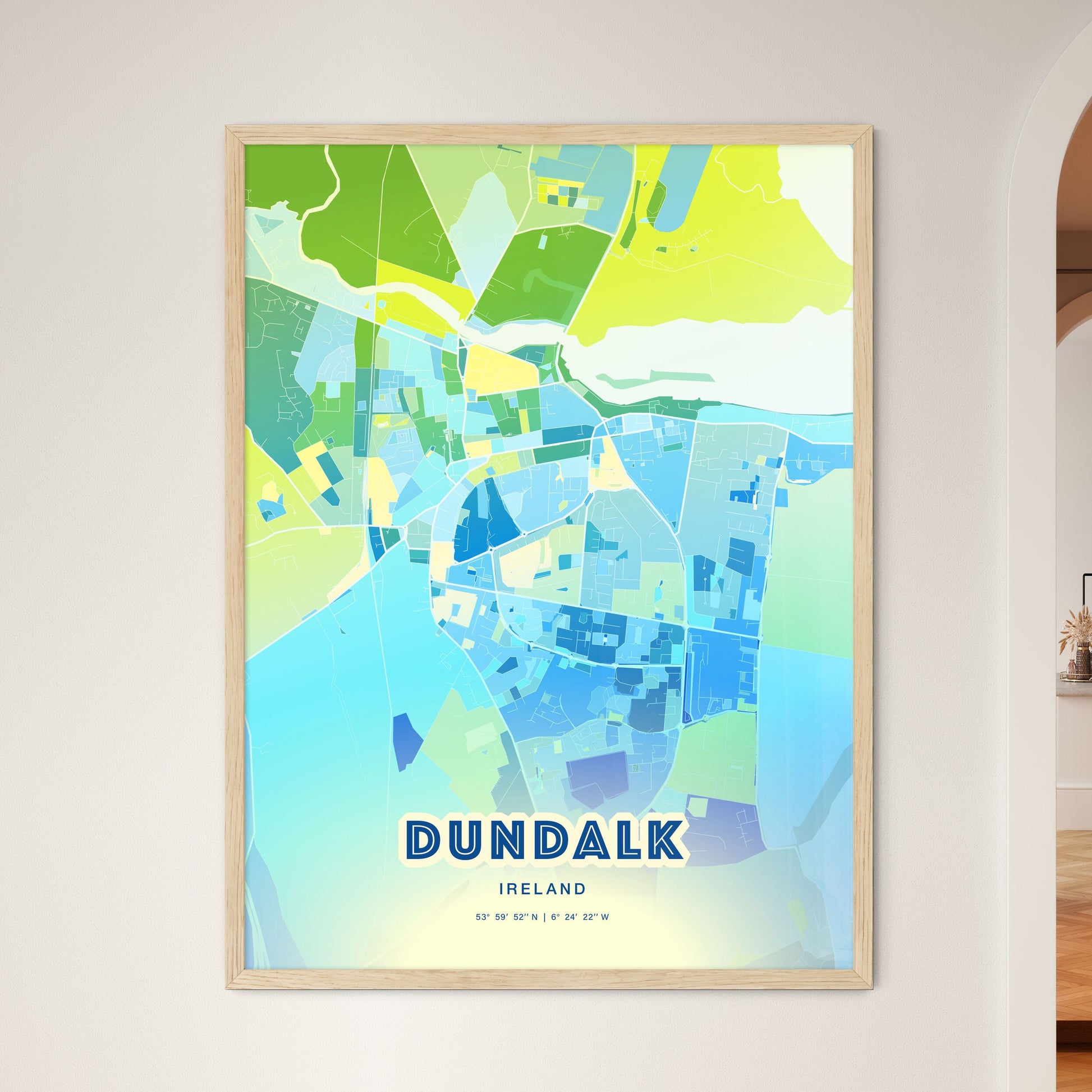 Colorful DUNDALK IRELAND Fine Art Map Cool Blue