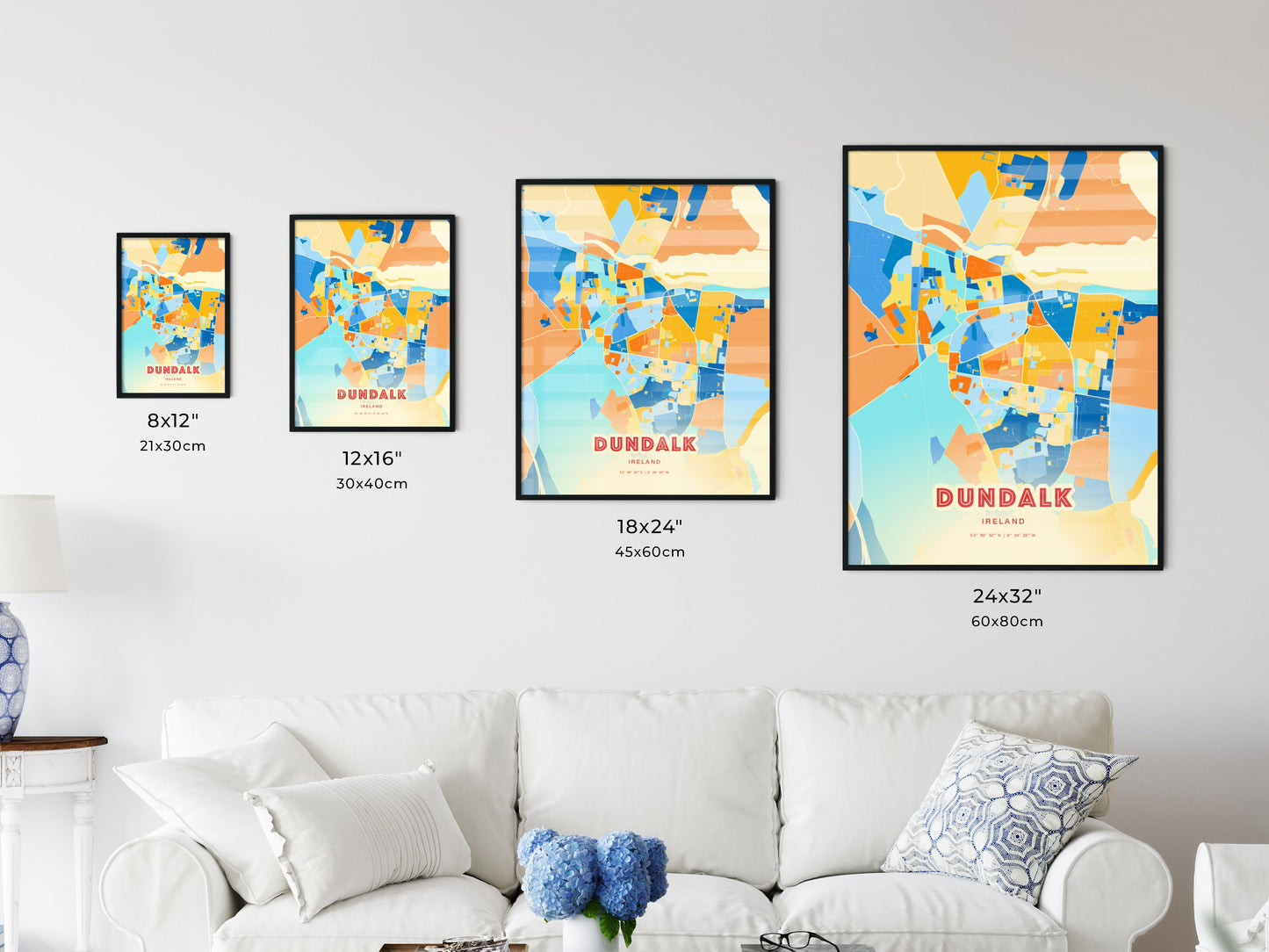 Colorful DUNDALK IRELAND Fine Art Map Blue Orange