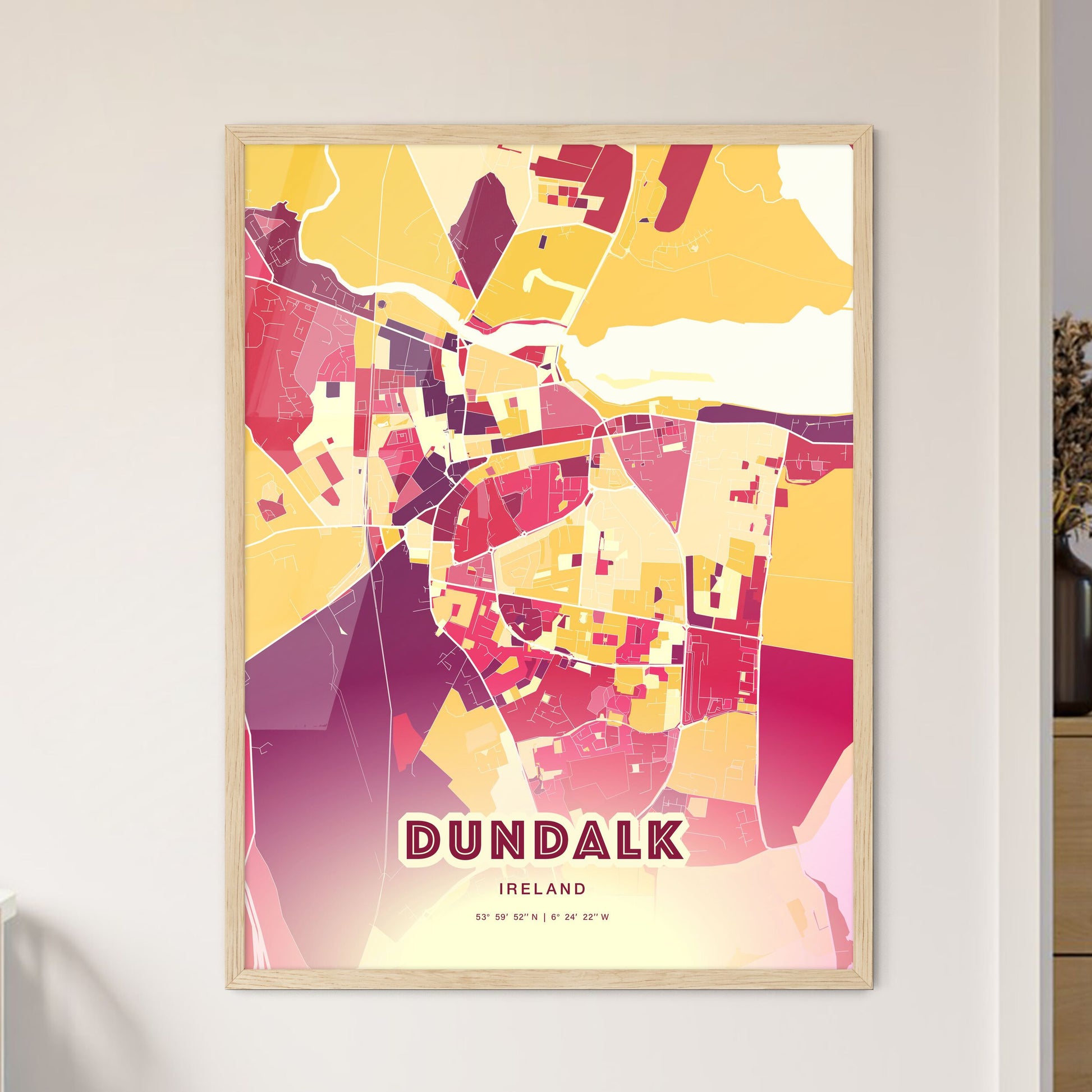 Colorful DUNDALK IRELAND Fine Art Map Hot Red