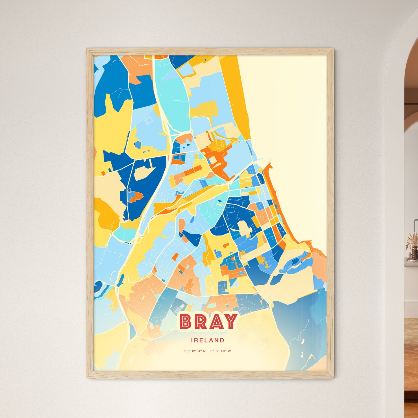 Colorful BRAY IRELAND Fine Art Map Blue Orange