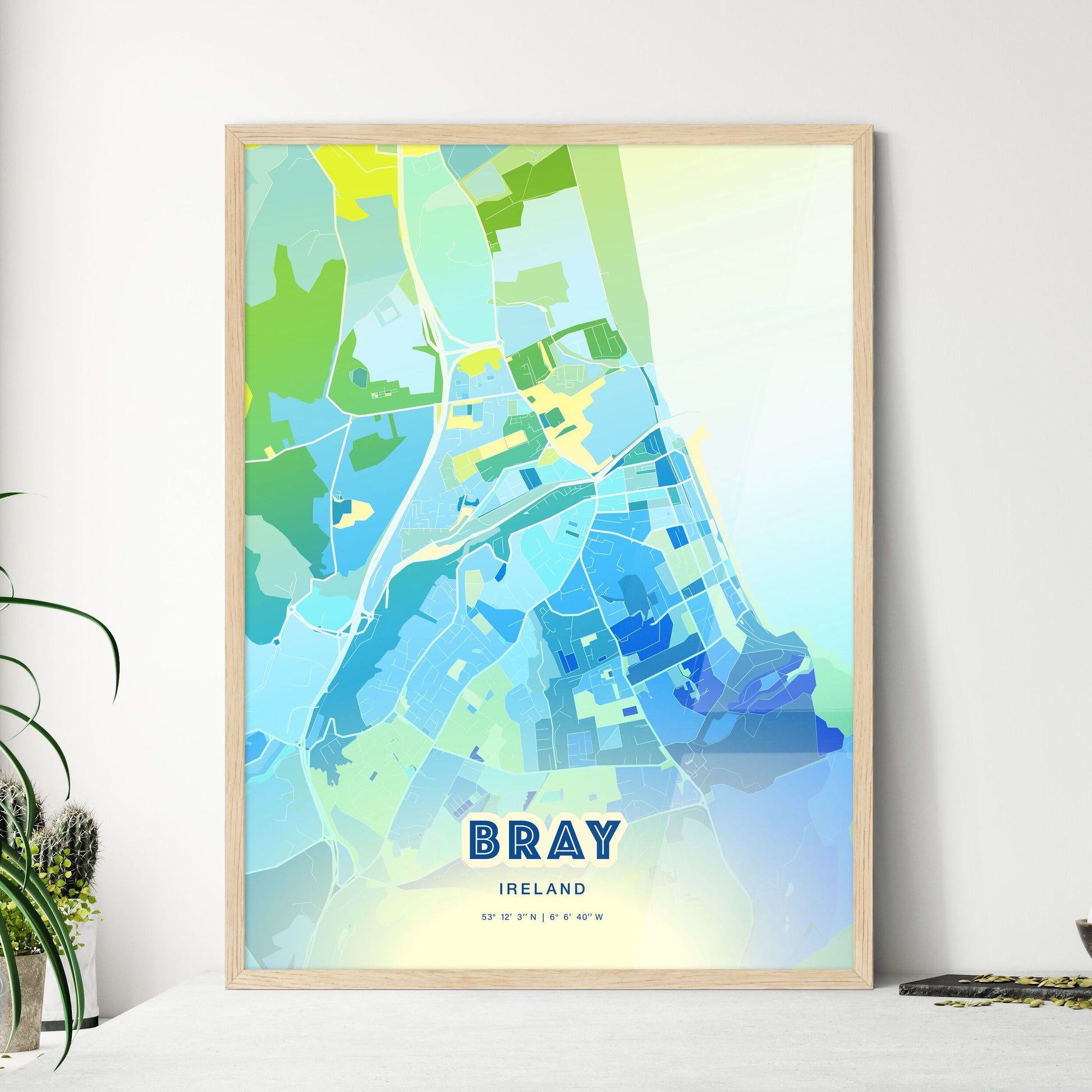 Colorful BRAY IRELAND Fine Art Map Cool Blue