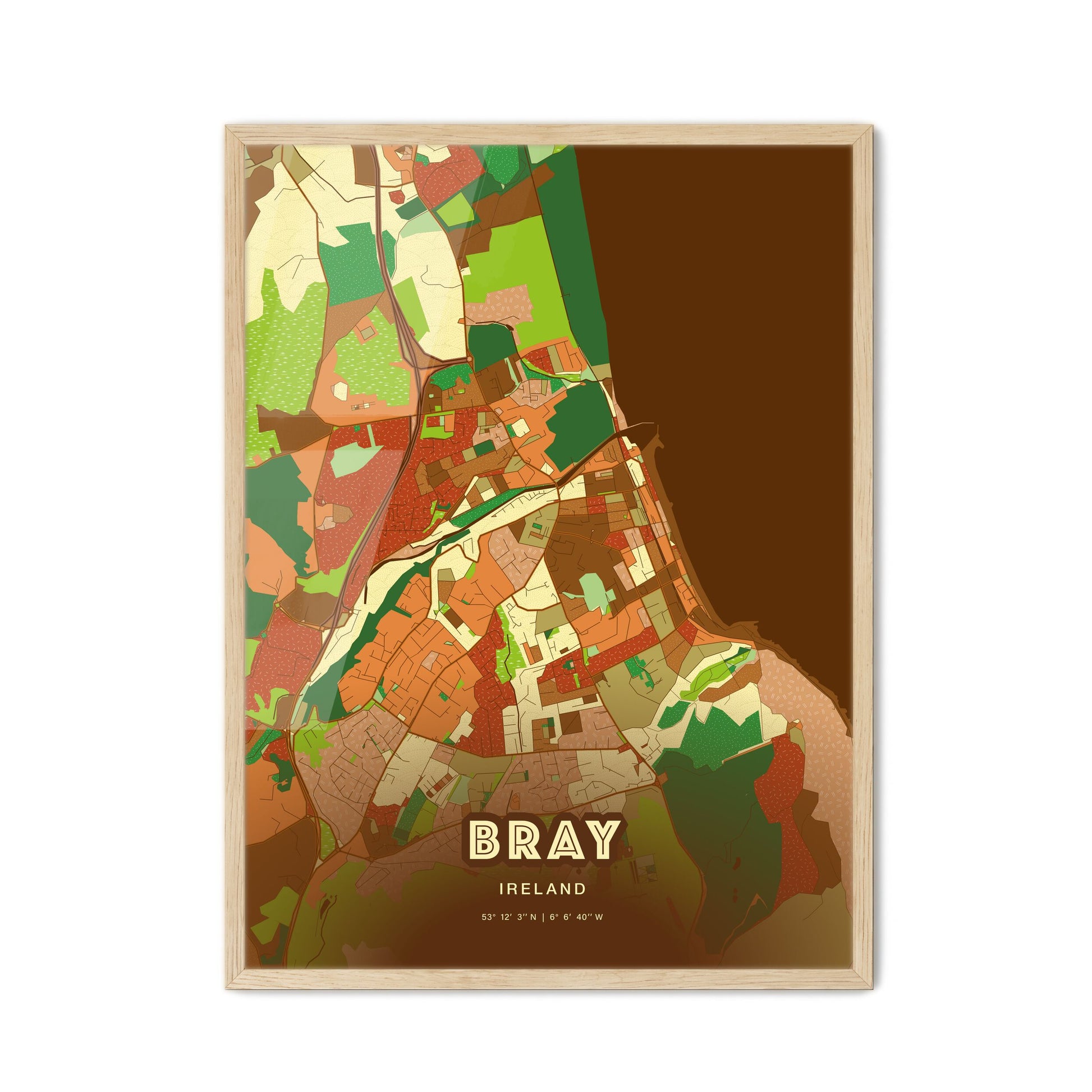 Colorful BRAY IRELAND Fine Art Map Farmhouse