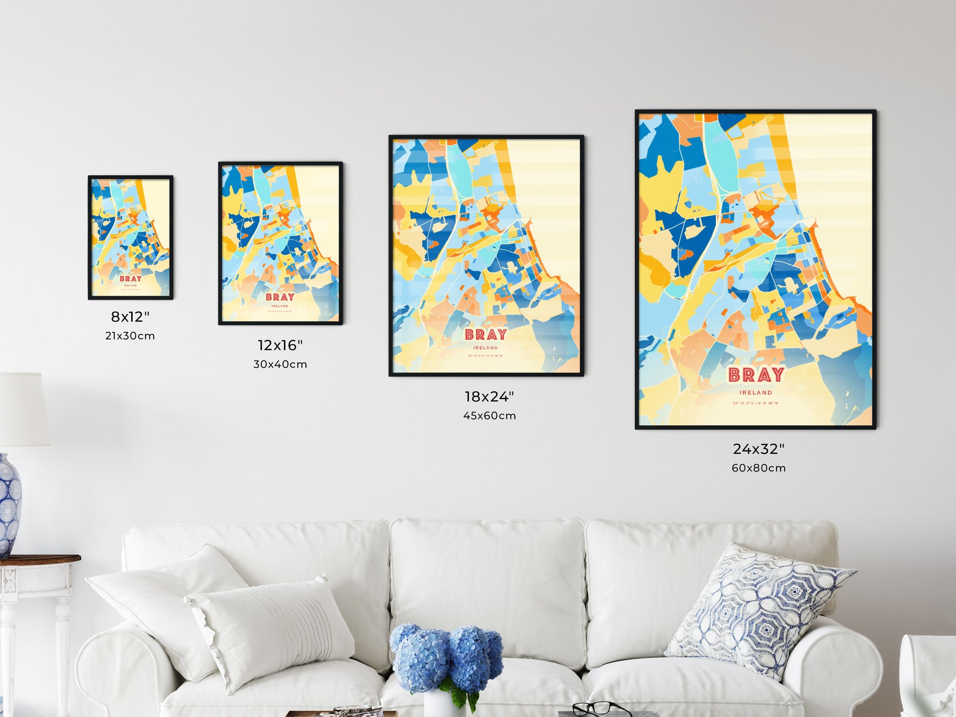 Colorful BRAY IRELAND Fine Art Map Blue Orange