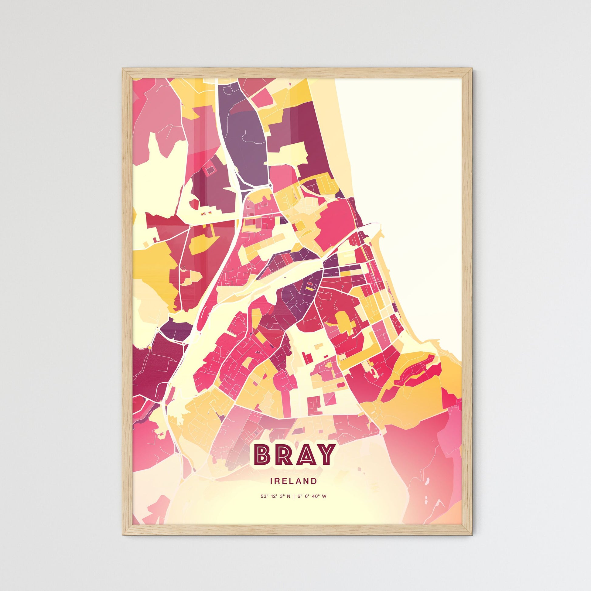 Colorful BRAY IRELAND Fine Art Map Hot Red