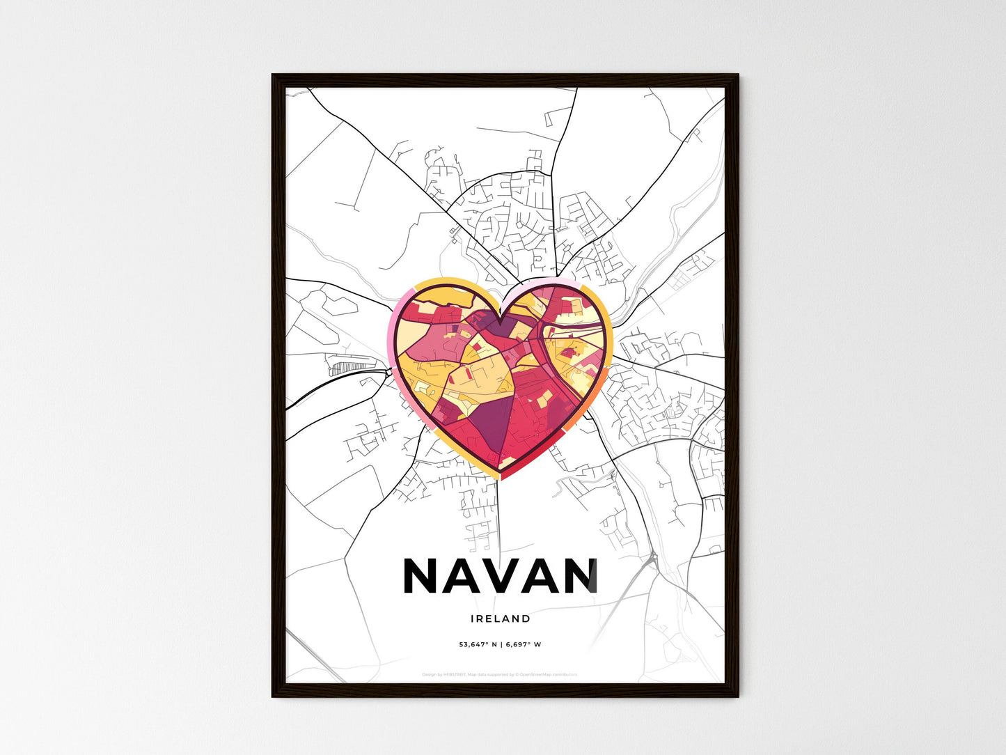 Navan Ireland wedding art map with heart icon