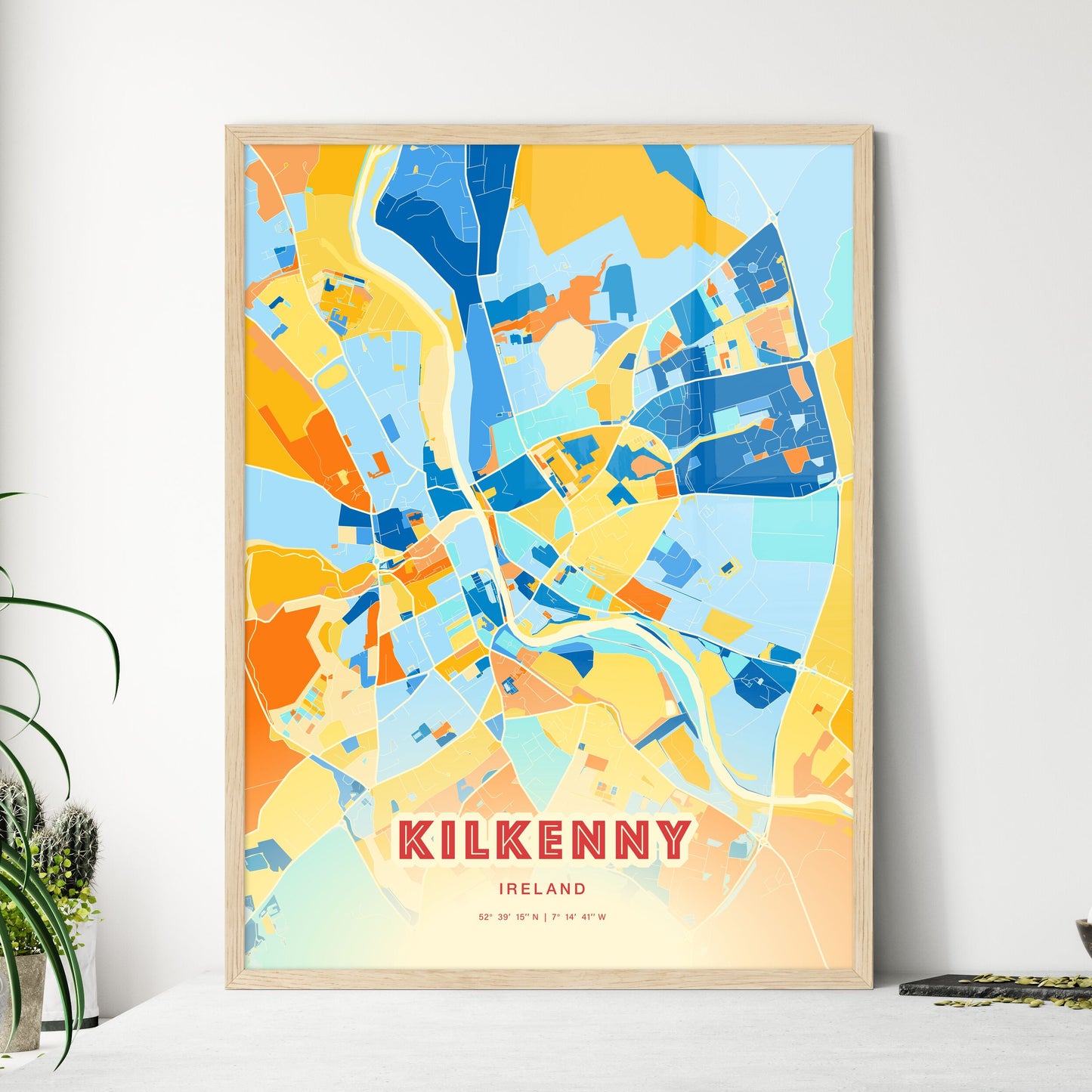 Colorful KILKENNY IRELAND Fine Art Map Blue Orange