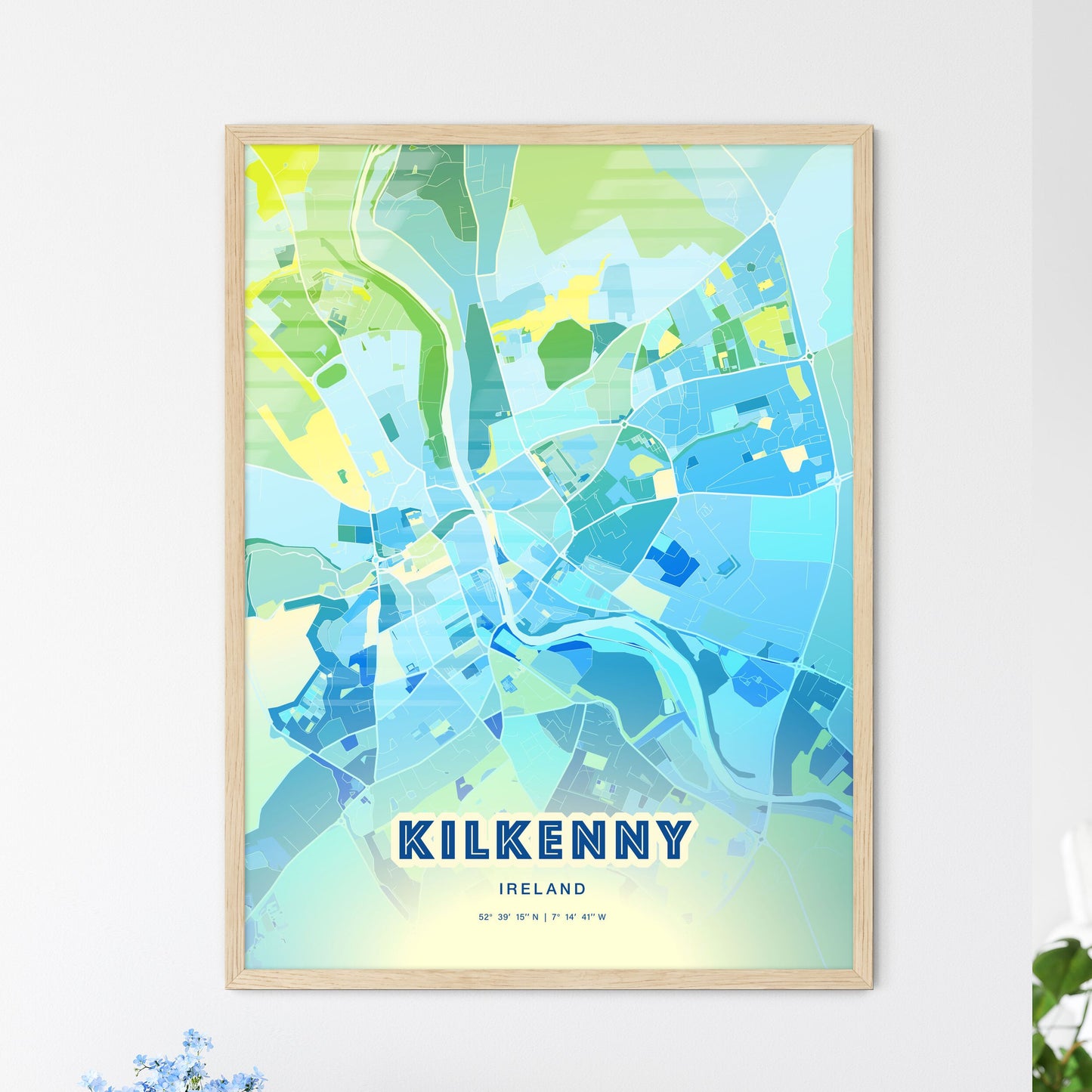 Colorful KILKENNY IRELAND Fine Art Map Cool Blue