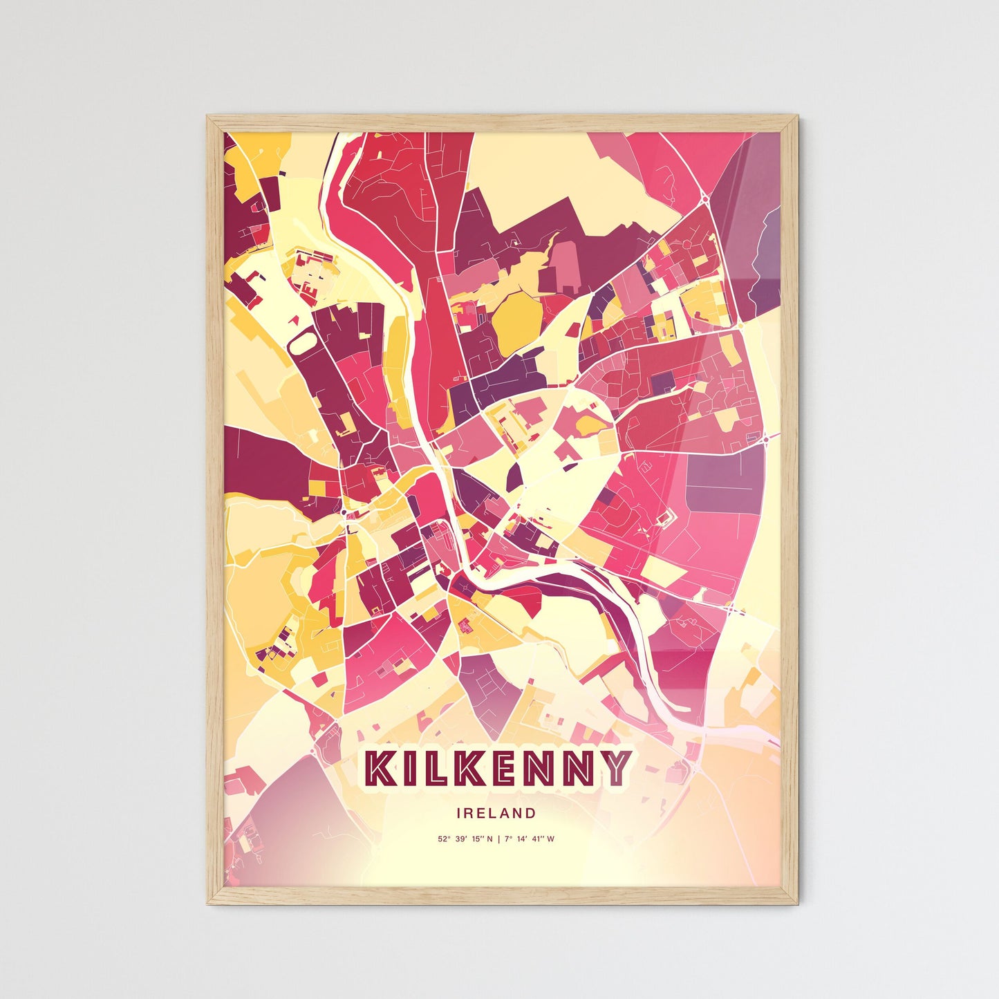 Colorful KILKENNY IRELAND Fine Art Map Hot Red