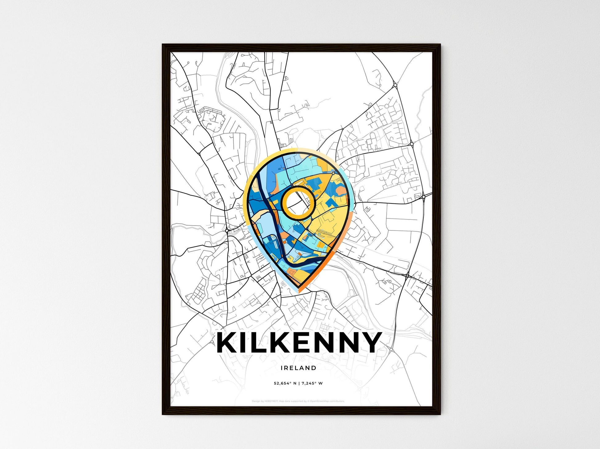 Kilkenny Ireland wedding art map with pointer icon