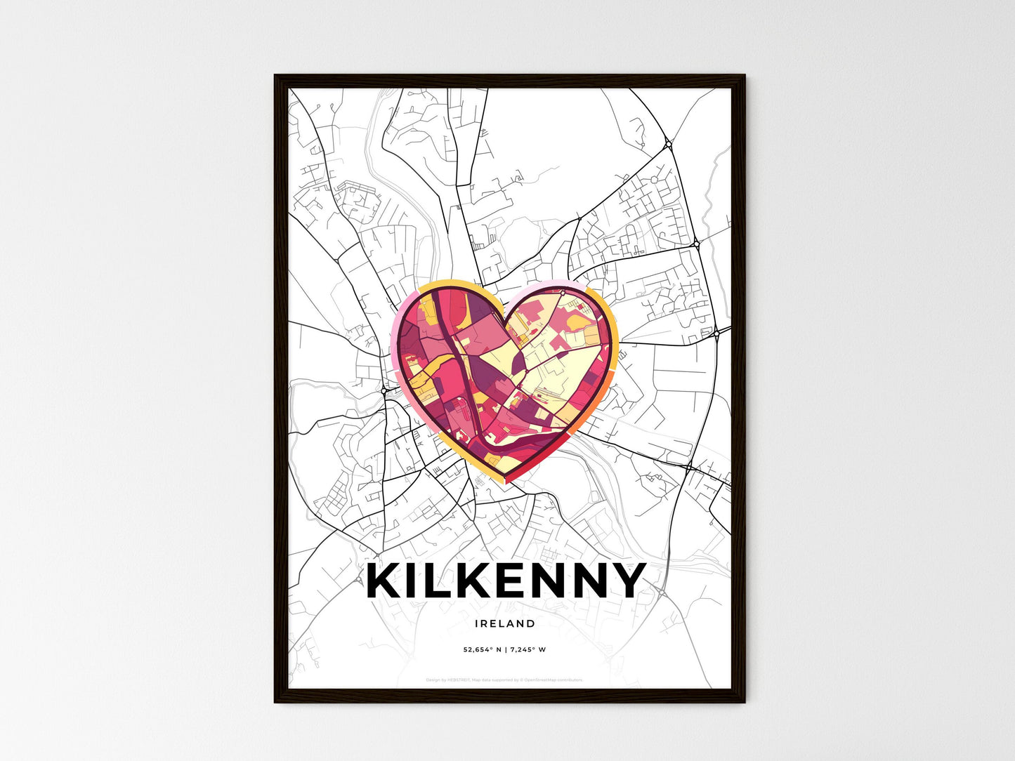 Kilkenny Ireland wedding art map with heart icon