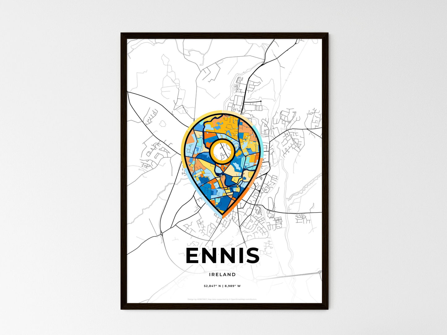 Ennis Ireland wedding art map with pointer icon