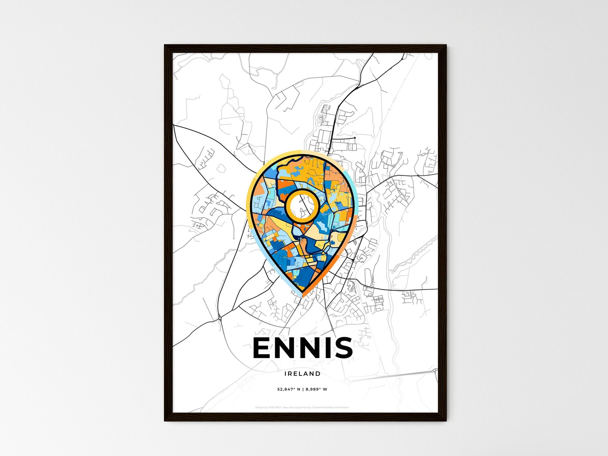 Ennis Ireland wedding art map with pointer icon