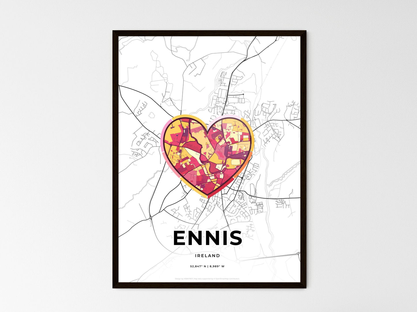 Ennis Ireland wedding art map with heart icon