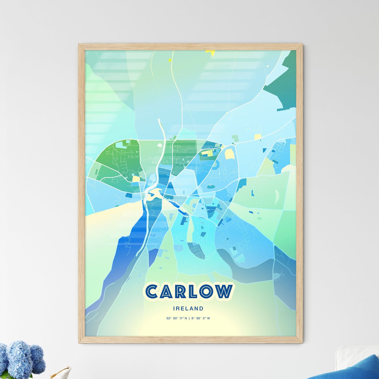 Colorful CARLOW IRELAND Fine Art Map Cool Blue