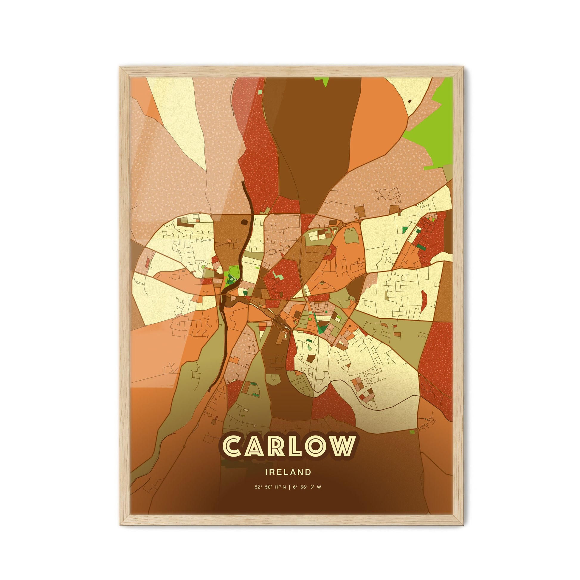 Colorful CARLOW IRELAND Fine Art Map Farmhouse