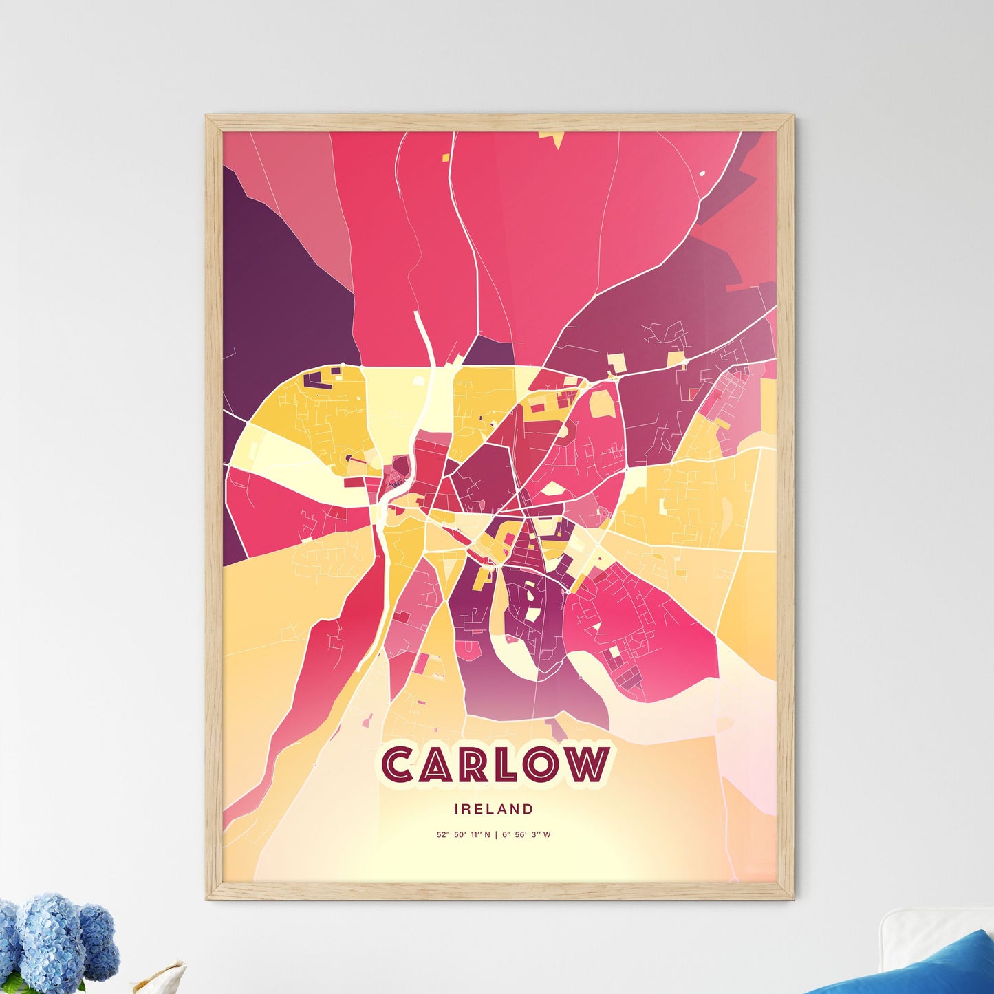 Colorful CARLOW IRELAND Fine Art Map Hot Red