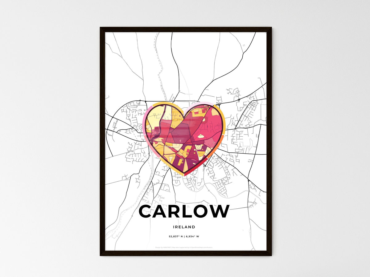 Carlow Ireland wedding art map with heart icon