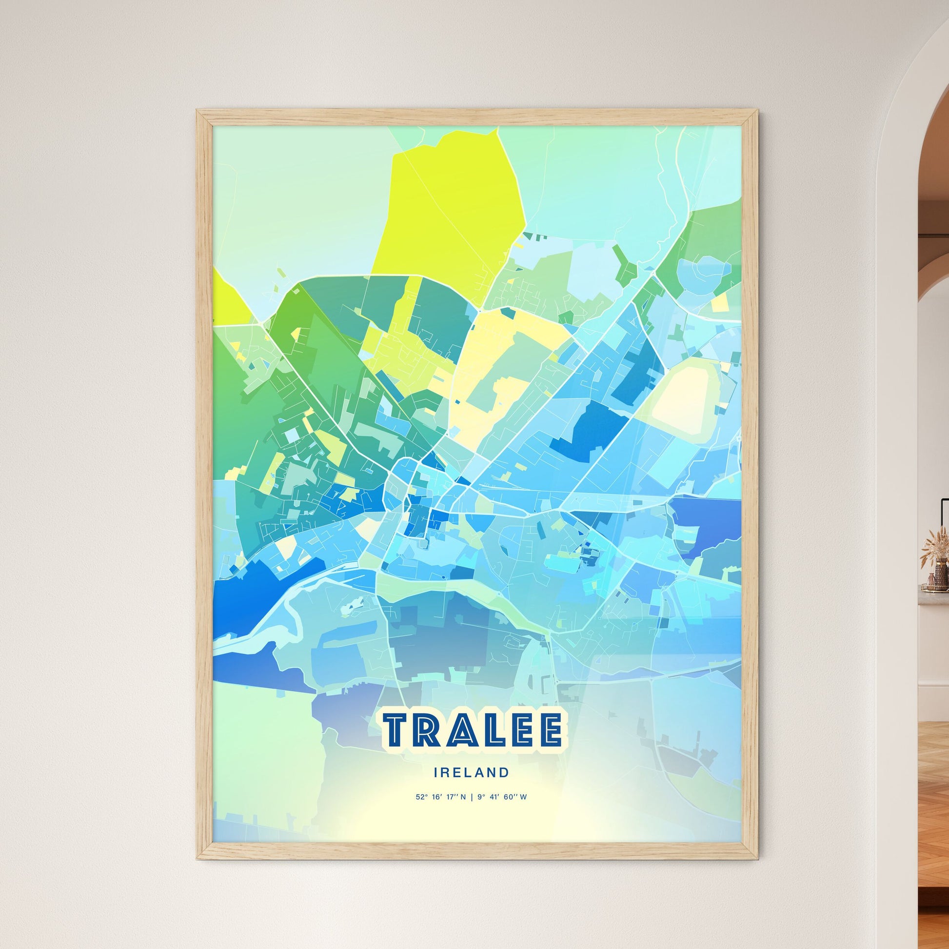 Colorful TRALEE IRELAND Fine Art Map Cool Blue