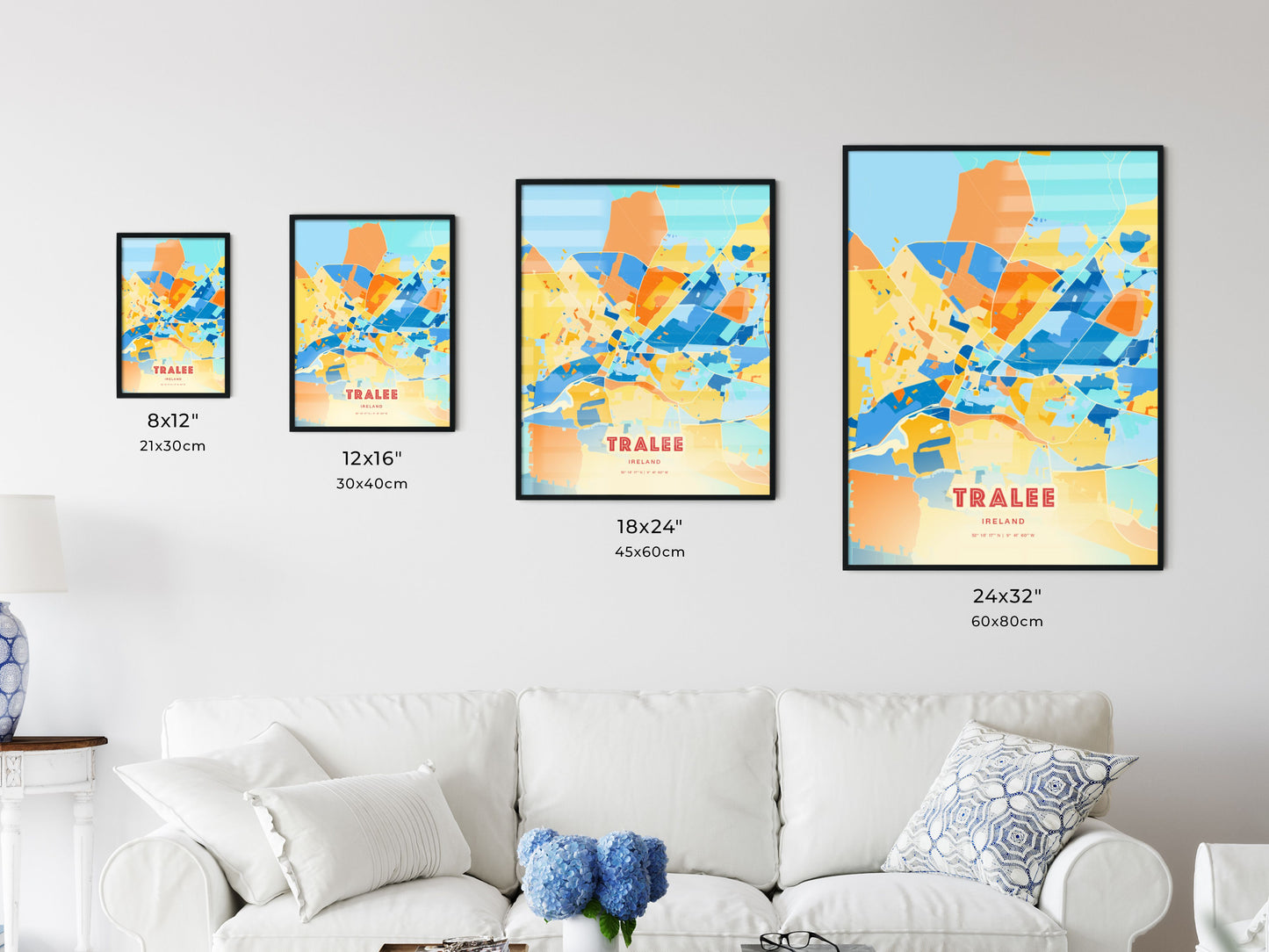 Colorful TRALEE IRELAND Fine Art Map Blue Orange